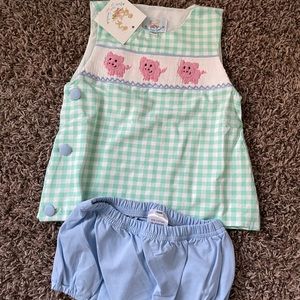 Busy bees smocks brand-new pigs diaper set 24m